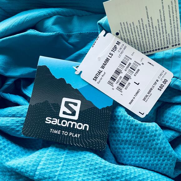 Salomon Essential Warm Top Base Layer Mock Neck Long Sleeve Blue Size Large NEW - Picture 8 of 10